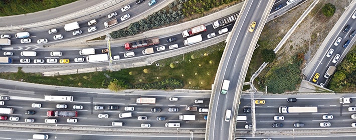 Aerial view of traffic on highway roundabout