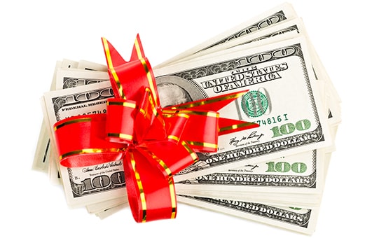 Cash bills with red ribbon