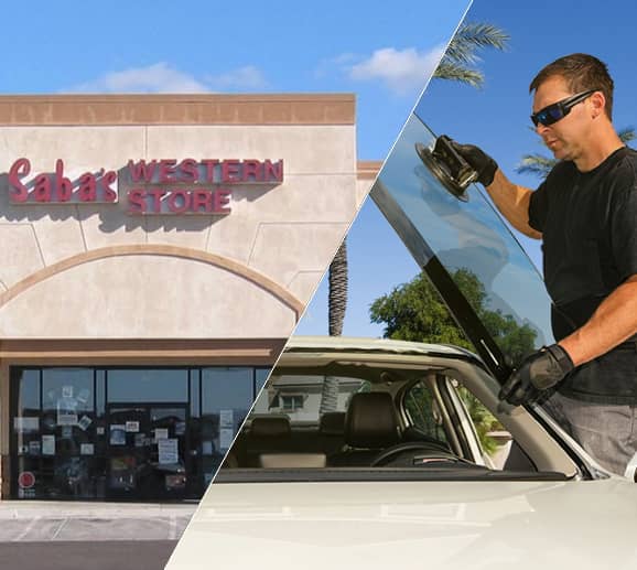 Mobile auto glass technician replacing a windshield at Carefree Marketplace in Cave Creek, AZ