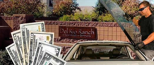 Technician fixing glass on Del Rio Ranch street