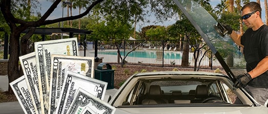 Technician fixing glass on Desert Oasis street