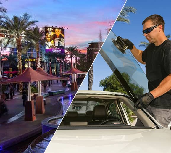 Mobile auto glass technician replacing a windshield at Westgate Entertainment District in Glendale, AZ