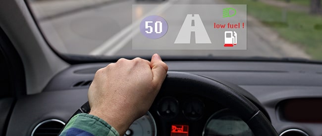 Head-up display showing low fuel