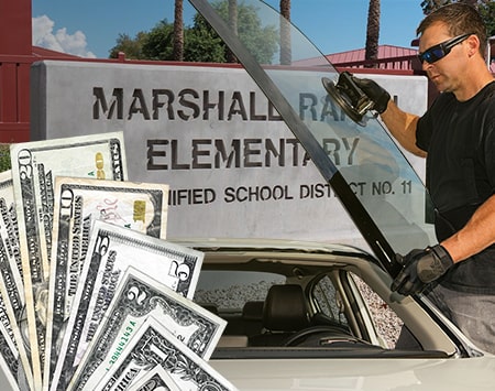 Technician fixing glass on Marshall Ranch street