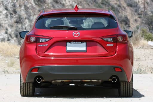 Back of a Mazda 3 showing its rear windshield