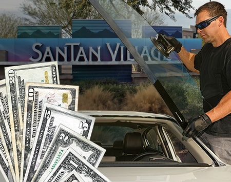 Technician fixing glass on San Tan Village street