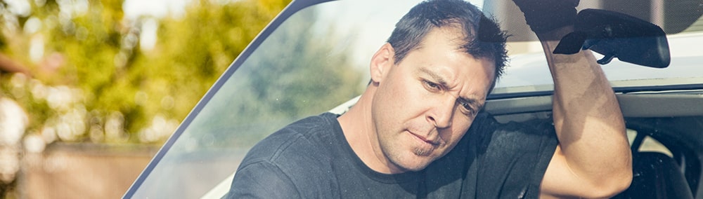 Technician holding windshield