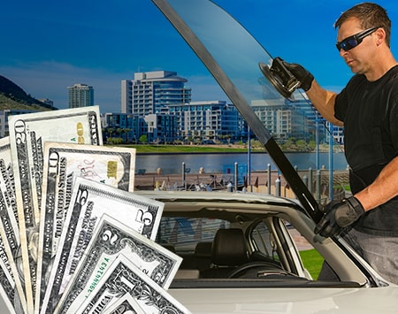 Technician fixing glass on Tempe Town Lake street